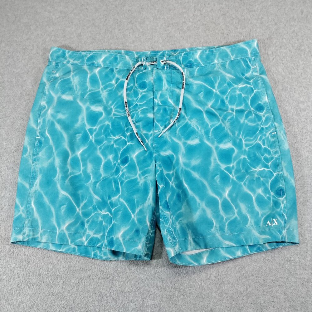Armani Exchange Swim Trunks Mens XL (38) Blue Water Print Mesh Liner 7in Inseam